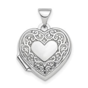 Kazi Luxury Silver Rhod-plated Scroll Border Reversible 15mm Heart Locket